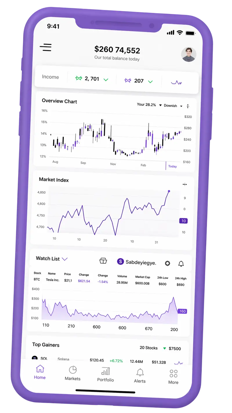 Mobile app interface for portfolio management